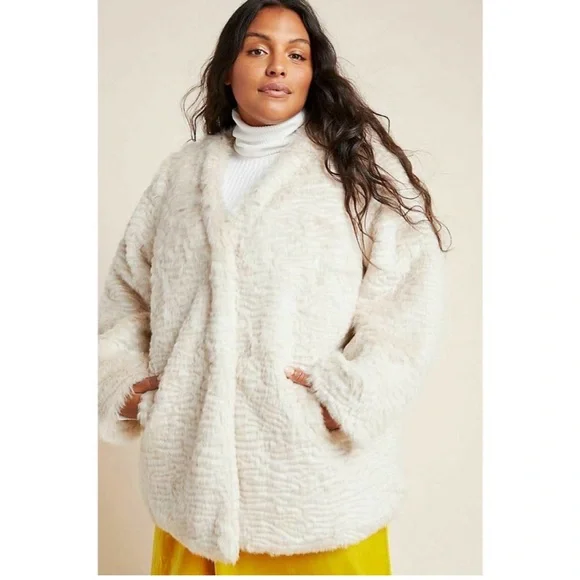 Anthropologie Noemie faux Fur Jacket Off White Color NWT SZ 1X - Picture 2 of 13